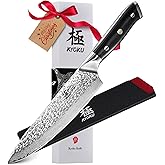 KYOKU Chef Knife - 8"- Shogun Series Japanese Style VG10 Steel Core Hammered Damascus Blade Kitchen Knife - with Sheath & Case