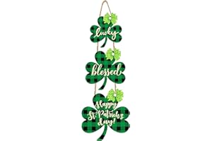 HRENCY St.Patrick's Decorations for Home Lucky Blessed Happy St.Patrick's Day Door Sign for Front Door St.Patrick's Decor Shamrock Clover Wooden Hanging Signs Home Outdoor Wall Decor