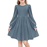 Arshiner Girls Knit Dresses Puff Long Sleeve Fall Winter Casual Holiday Sweater Dress with Pockets