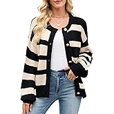 ZLIGXEA Womens Cardigan Sweaters Long Sleeve Striped Knit Cardigans Button Down Knitted Lady Jackets Outerwear Coat