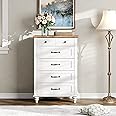 WAMPAT White Dresser for Bedroom with 5 Drawers, Tall Kids Dressers with Wide Chest of Drawers, Mid Century Modern Wooden Closet Storage Organizer, Samll Dressers for Living Room, Nursery, Hallway