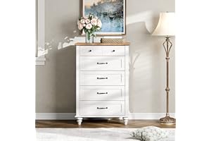 WAMPAT White Dresser for Bedroom with 5 Drawers, Tall Kids Dressers with Wide Chest of Drawers, Mid Century Modern Wooden Closet Storage Organizer, Samll Dressers for Living Room, Nursery, Hallway