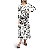 DKNY Womens Long Sleeve Collared Neck Scrunched Buckle Belt Maxi Dress