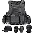 VPZenar Tactical Vest for Men, Airsoft Vest, Black Molle Vest and Cap Protective Equipment, Tactical Airsoft Gear