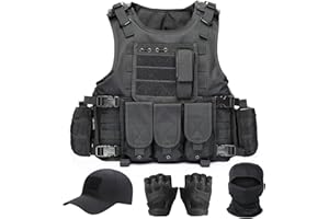 VPZenar Tactical Vest for Men, Airsoft Vest, Black Molle Vest and Cap Protective Equipment, Tactical Airsoft Gear