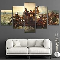 SIGNWIN 5 Panel Canvas Wall Art George Washington Crossing The Delaware by Emanuel Leutze for Home Decorations Ready to Hang - 60