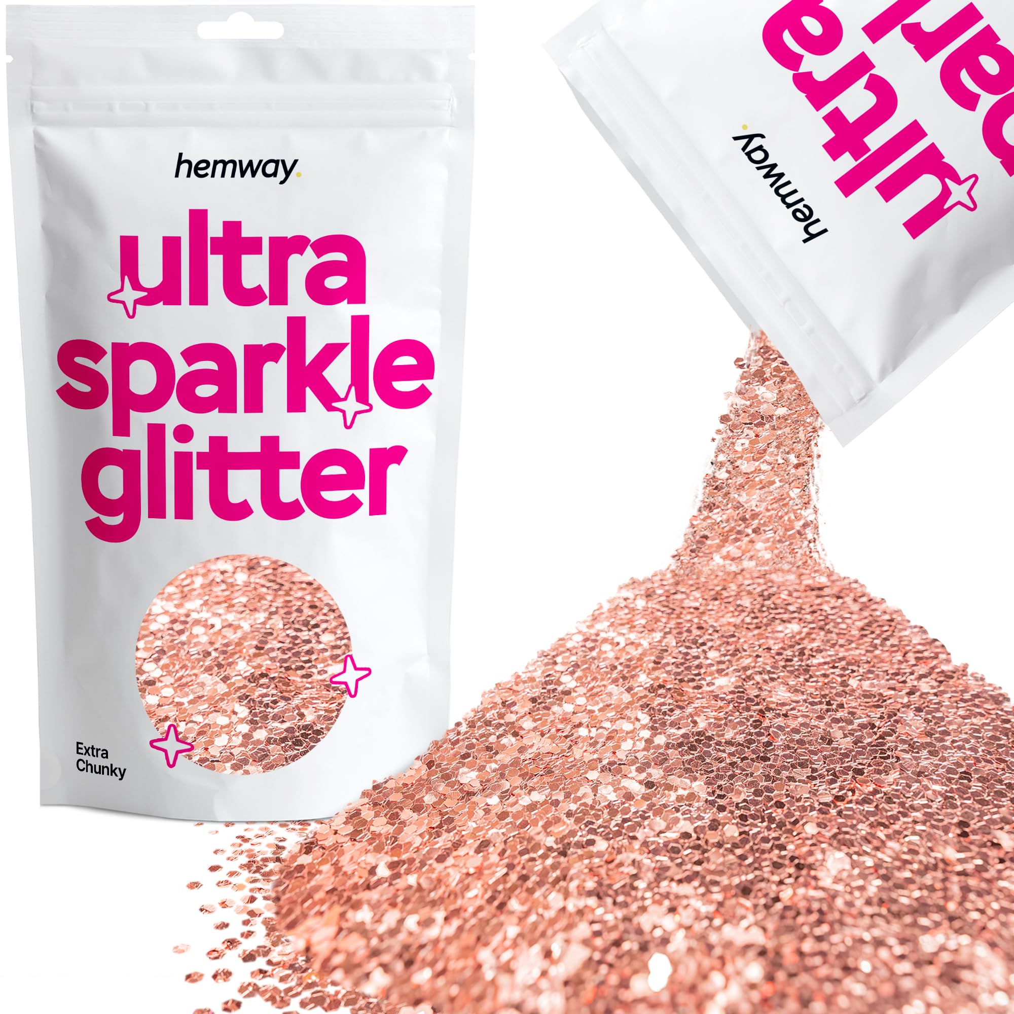 Hemway Ultra Sparkle Glitter Rose Gold 100g Extra Chunky | Glitter for Arts & Craft, Makeup, Nail Art, Crafting, Card Making, Sparkle Decoration