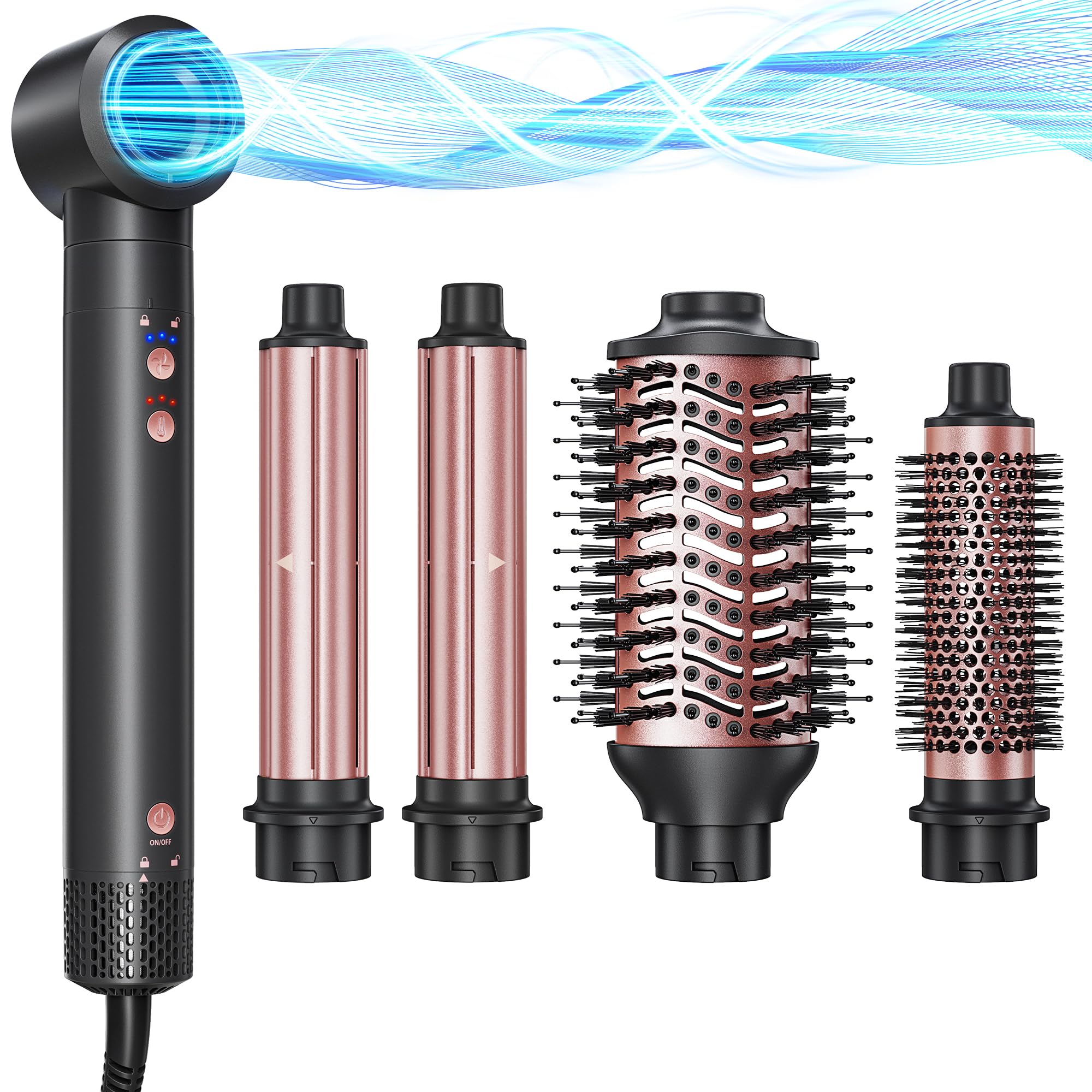 Photo 1 of 5-in-1 Hot Air Styler Wrap, High-Speed Hair Dryer Brush Blow Dryer with 2 Auto Wrap Curlers for Curling, Straightening, Volumizing, Fast Drying & Frizz-Free Styling for All Hair Types