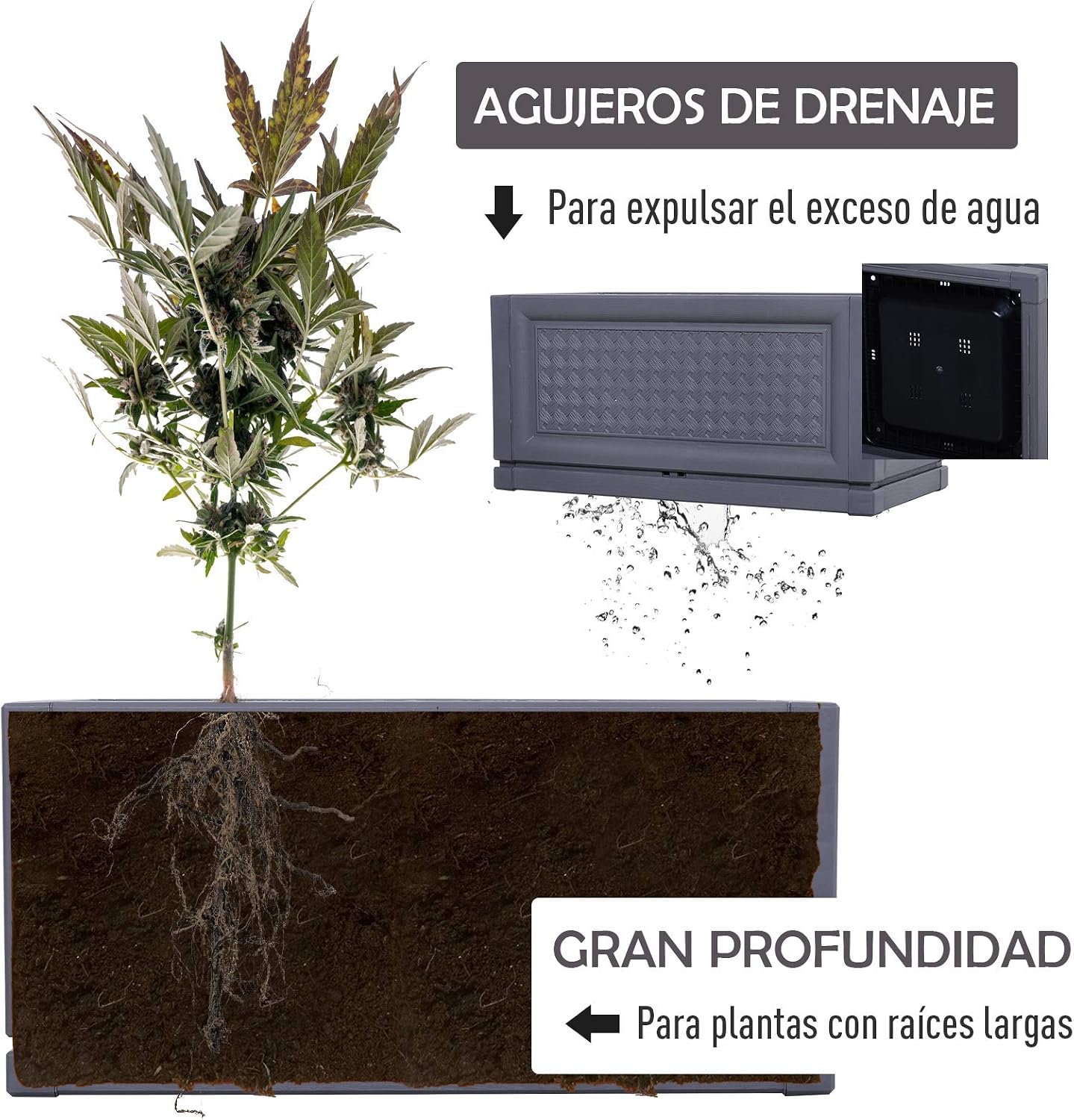 Outsunny Maceta para Flores Jardinera Plástica Rectangular con ...