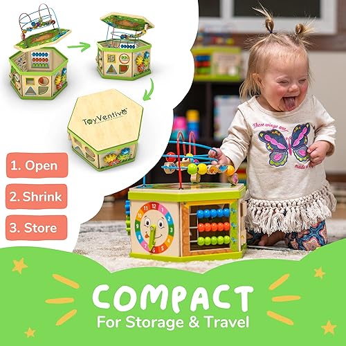 TOYVENTIVE Wooden Kids Baby Activity Cube Gifts for One,