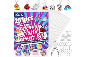 Natonhi 251Pcs Shrinky Dink Sheets,Shrink Paper Keychain Kit with 50pcs Shrinky Paper,100PCS Keychains and 100 Open Iron Ring for Kids Creative Craft Marking, Shrinky Dink Handprint Keychains