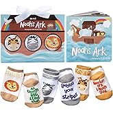 Tickle & Main Noah’s Ark 4-Piece Gift Set for Infants 0-12 Months, includes Storybook and 3 Pairs of Animal Socks Noah Arc No