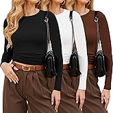 CE' CERDR 3/5 Pack Womens Long Sleeve Shirts Crew Neck Basic Tees Tight Fitted Casual Going Out Stretchy Slim Tops