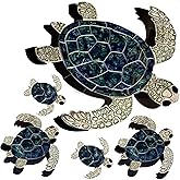 Aquatic Custom Tile Green Sea Turtle Family Porcelain Mosaic Tiles, Underwater Swimming Pool Mosaics for Bottom of Pool, Made in USA - 5 PC/Set, 1 Large (24"), 2 Medium (9.5"), 2 Small (6")