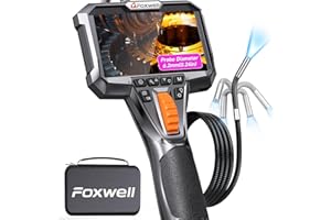 FOXWELL 2-Way Articulating Borescope Camera with Light, 0.24in Industrial Endoscope Inspection Camera with Articulated Snake Cameras, HD Video Scope for Automotive Engine HVAC Inspection - 5.25FT