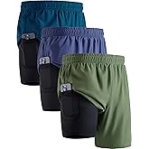 3 Pack: Men's 7" Running Shorts with Compression Liner Pockets, Athletic 2 in 1 Shorts for Workout Gym Quick Dry