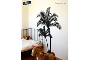 STICKERBRAND Palm Tree Decal Wall Sticker. 7ft Tall (84in Tall X 49in Wide) Black #327-7ft-84x49 (Leaning to Left Side) Reverse