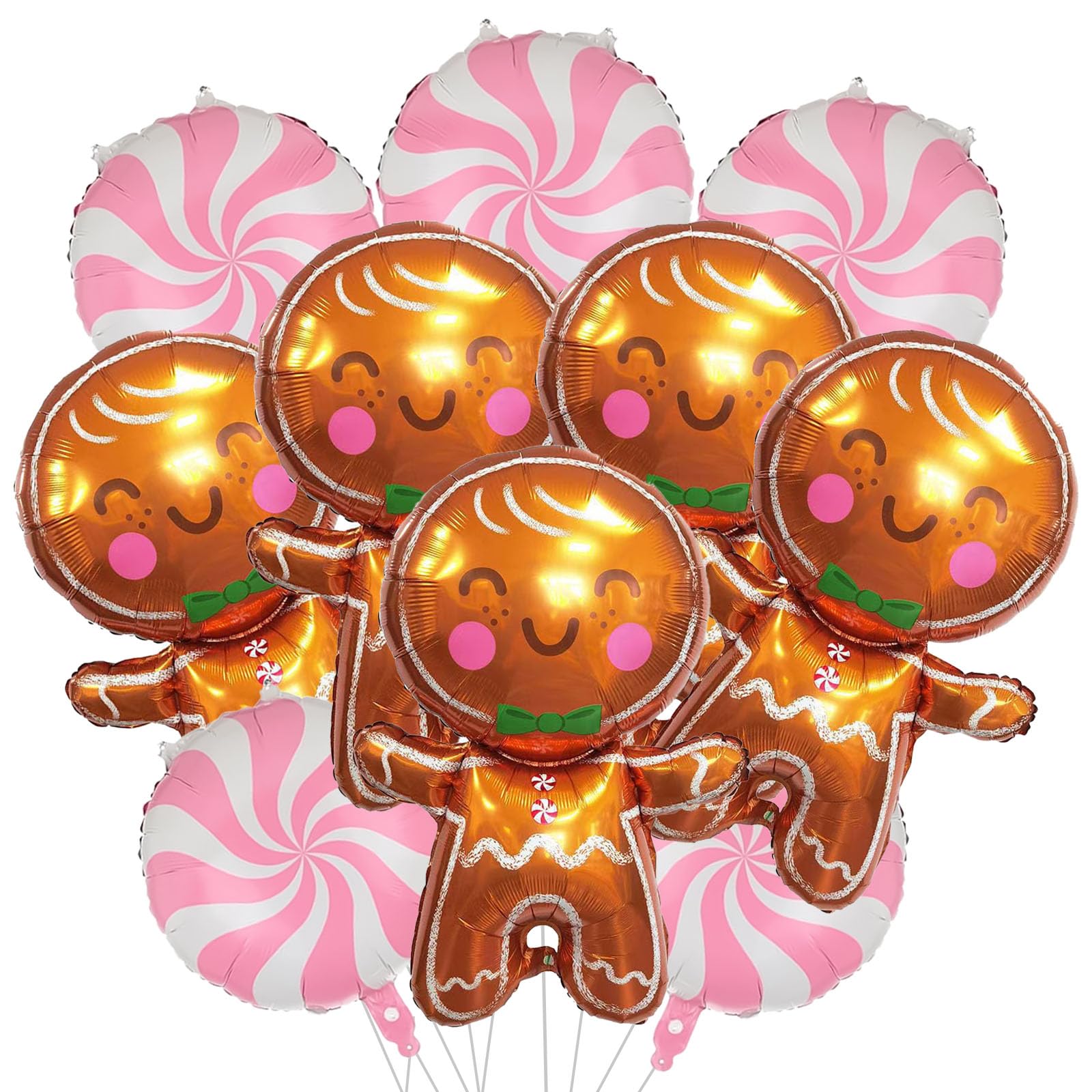 Photo 1 of 10pcs Gingerbread Balloons And Pink Candy Cane Balloons, Mylar Balloon For Pink Gingerbread Christmas Decorations, Candy Cane Decorations