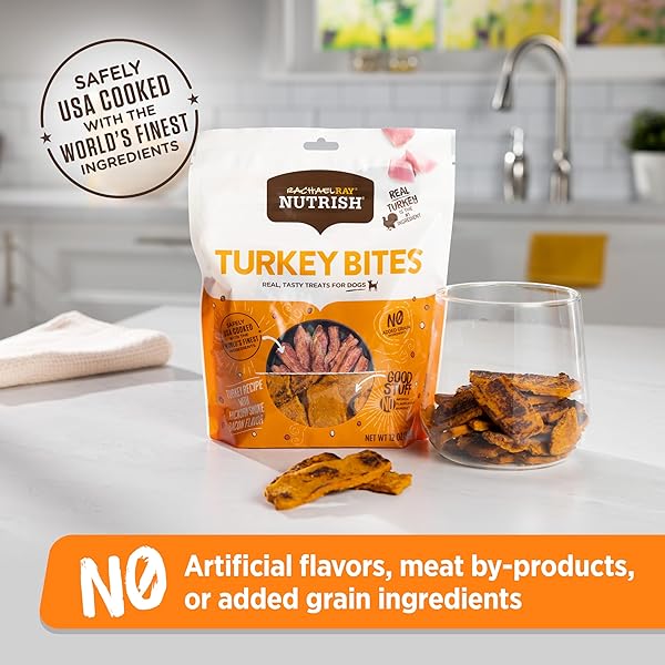 RACHAEL RAY NUTRISH TURKEY BITES TURKEY RECIPE WITH HICKORY SMOKE BACON FLAVOR DOG TREATS, 12 OZ. POUCH