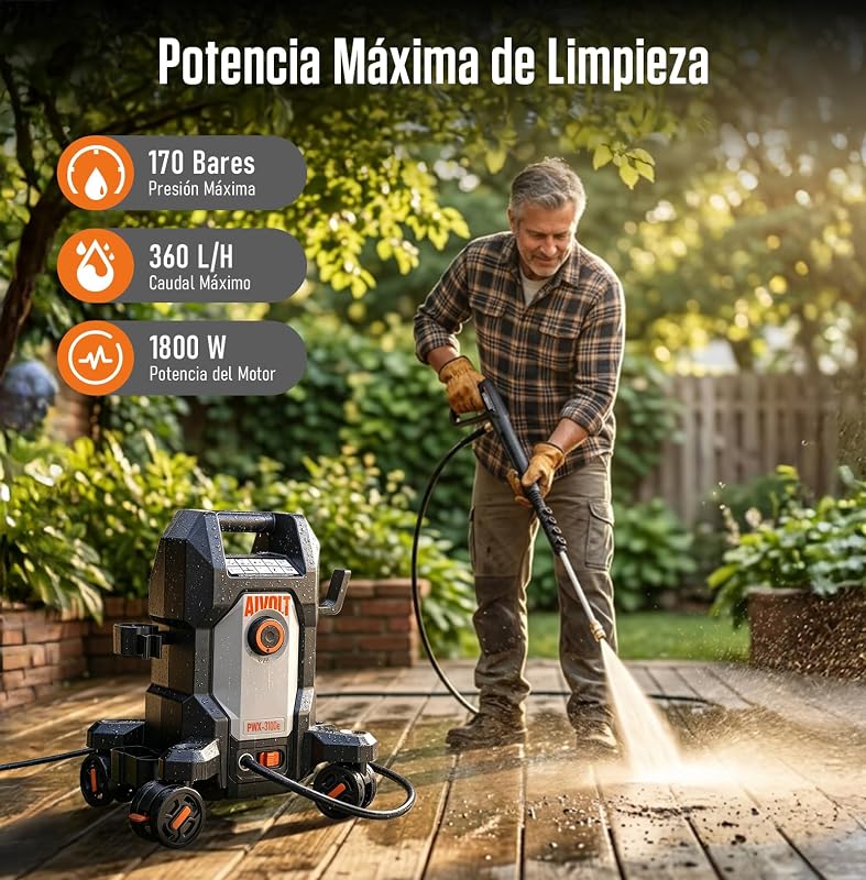 Hidrolimpiadora de Alta Presión 1800W, 170 Bares