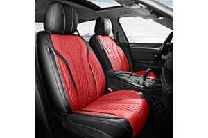 FEINEPRO Leather Car Seat Covers Full Set, Breathable Faux Leather Seat Covers for Cars SUV Sedan Waterproof BlackRed
