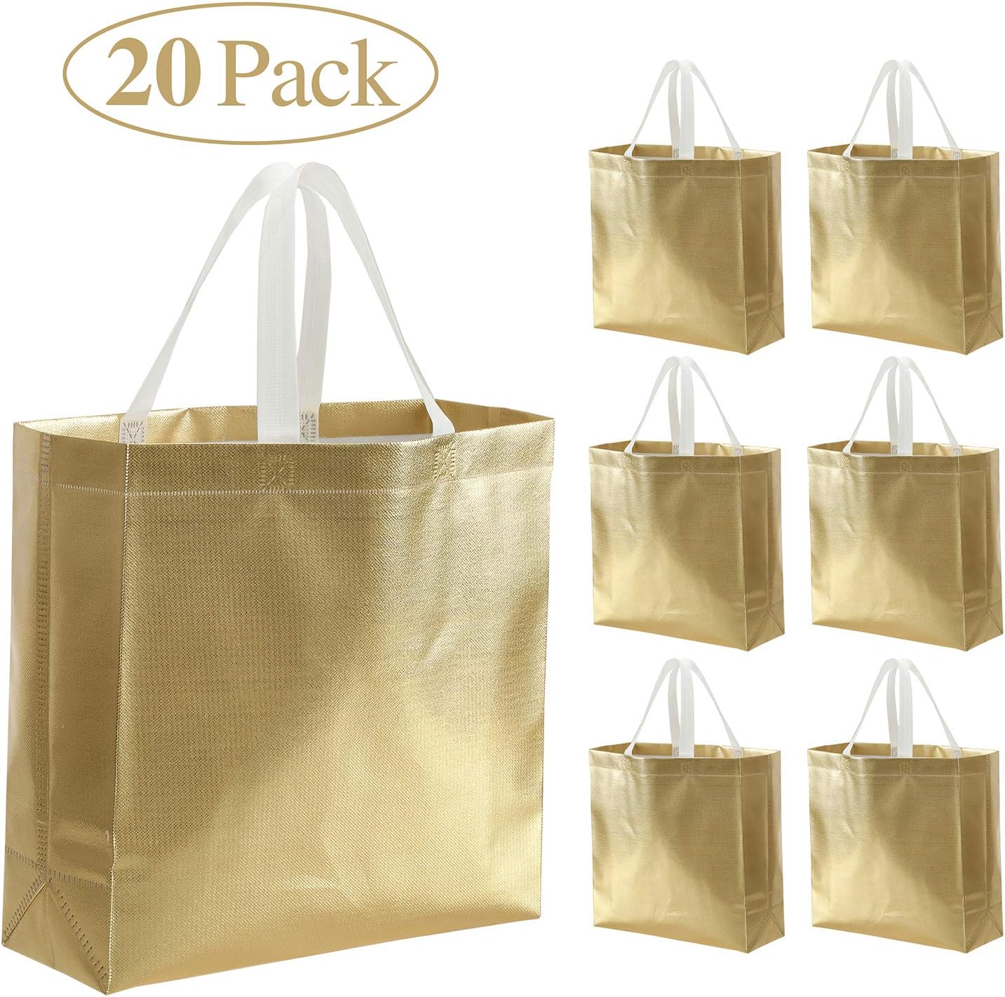 Tosnail 20 Pack Glossy Gold Reusable Grocery Bags Shopping