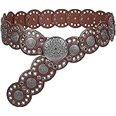 WHIPPY Western Belts for Women Vintage Disc Waist Belts Concho Leather Belts Boho Waist Belt for Dress Jeans