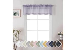 Lecloud Doris Purple Valance Sheer Curtains for Living Room 14 Inch Length, Dual Rod Pockets Bedroom Valance Curtain for Small Window, Slub Lavender Faux Linen Curtain Kitchen Room Decor, 60W x 14L