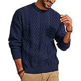 PJ PAUL JONES Mens Crewneck Sweater Casual Cable Knit Pullover Sweater Drop Shoulder Solid Knitted Sweaters