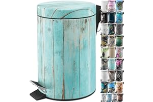 Sanilo Small Bathroom Trash Can with Lid [1.3 Gallon] - Lidded Tiny Trashcan for Garbage - Mini Metal Bin with Soft Closing Mechanism - Bath Room Accessoire Wastebin with Inner Bucket (Lumber)