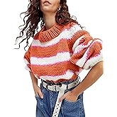 Yeokou Women Stripe Pullover Sweater Turtleneck Ribbed Knit Top Casual Fall Winter Chunky Knitwear