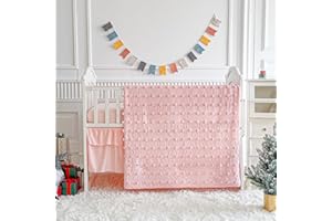 UOZZI BEDDING 3 Pieces Mini Crib Bedding Set Tufted Dots Jacquard Baby Comforter with Fitted Sheet and Bed Skirt - Cute Embroidery Boho Shabby Chic Bedding Pom Pom Crib Bed Set Fits Mini Crib Only - Pink