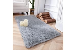 Chicrug Soft Area Rugs for Bedroom Living Room Plush Fluffy Rug 2x4 Feet, Shag Furry Area Rug Carpet Non Shedding for Nursery Children Kids Girls Room Home Decorative, Grey