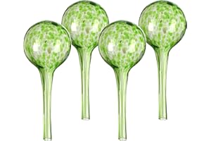 Relaxdays Set of 4 Glass Watering Globes, H x D: 15 x 6 cm, Watering Balls for Plants, Holiday Watering Aid Green