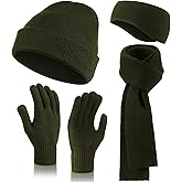 Breathffy 4 Pcs Winter Hat Scarf Gloves Headband Set Knit Beanie Touch Screen Gloves Long Scarf Valentine Gift for Women Men