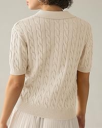 Imily Bela Women's Cable Short Sleeve Sweaters Tops