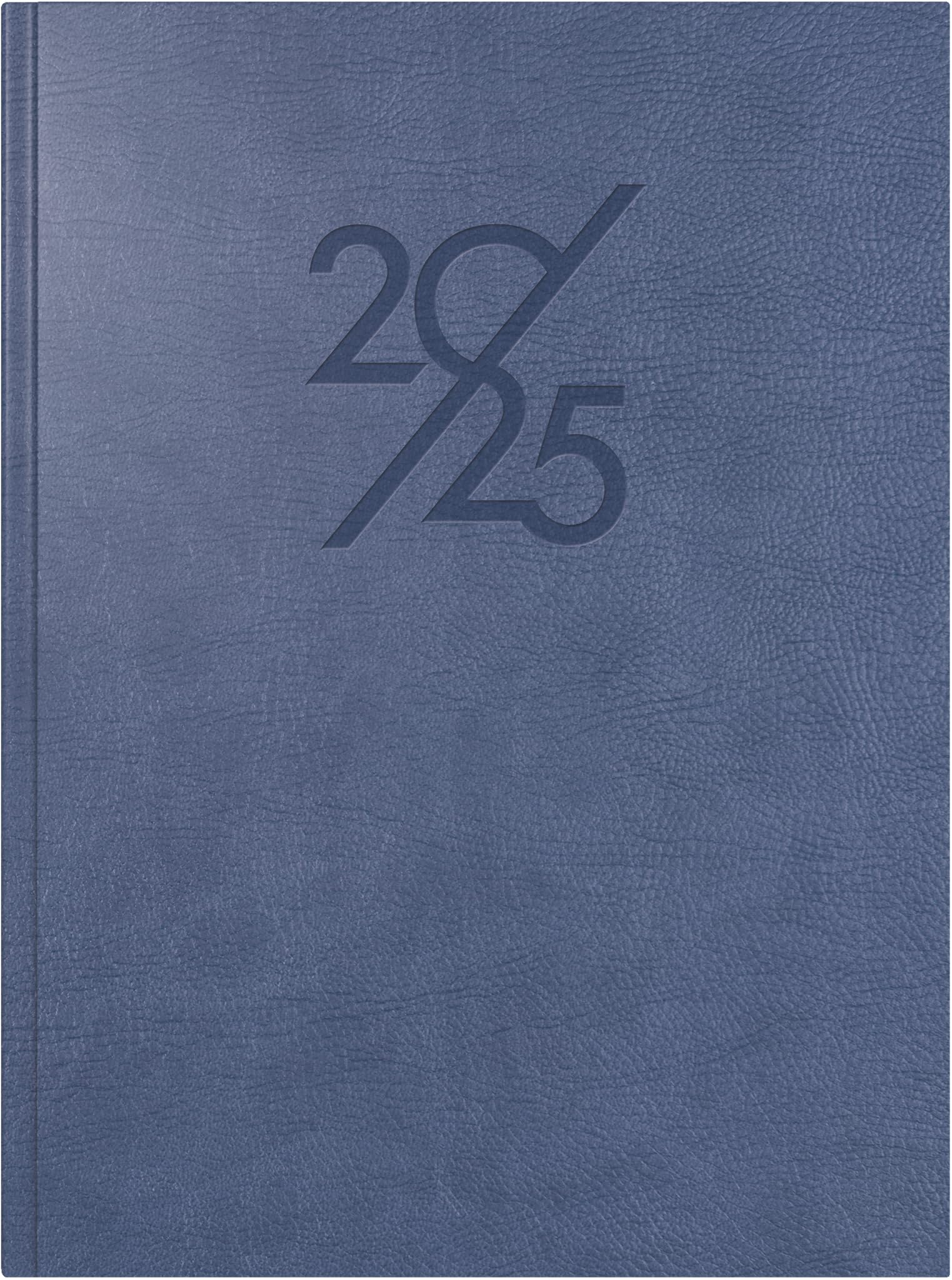 rido/idé Book Calendar Model Mentor (2025), 1 Page = 1 Day, A5, 352 Pages, Faux Leather Cover, Prestige, Blue
