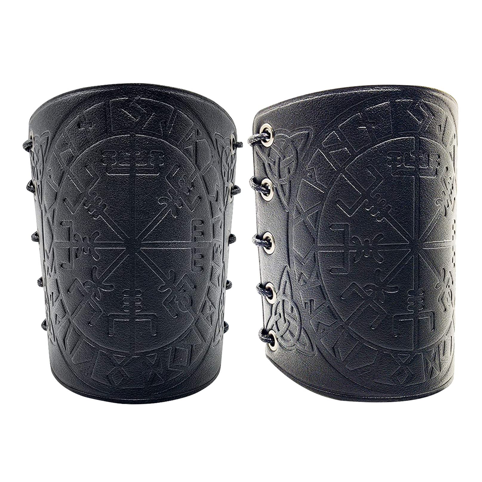 Leather Bracers,Viking Vegvisir Embossed Arm Bracers Adjustable Viking Leather Armor Cuff Gauntlet Wristband Nordic Arm Gauntlets Punk Viking Costume Accessories for Men Women LARP Archery (Black)