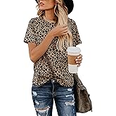 BMJL Women's Casual Cute Shirts Leopard Print Tops Basic Summer Short Sleeve Fashion Soft Blouse Loose Fit Tshirt