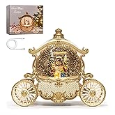 Christmas White Carriage Snow Globe Lantern with Gift Box - Snowman Scene Water Lantern with Glitter Snow - Musical Holiday Decor with LED Light - Battery Or USB Powered Operated (White with Gold)