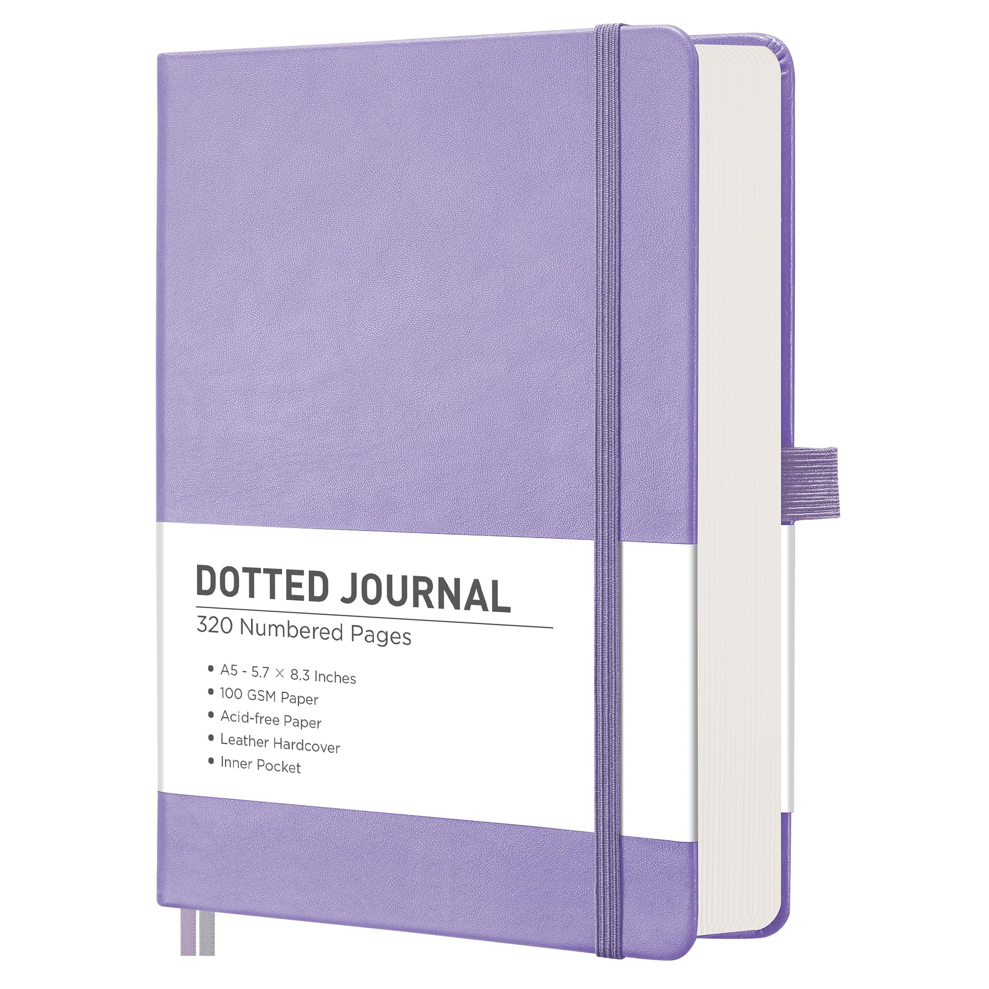 Photo 1 of Rettacy  Dotted Journal Notebook, 320 Numbered Pages, A5 Medium Size (5.7' × 8.3'), Leather Hardcover, 100 GSM Thick Paper, for Bullet Journaling, Planning, Tracking (Purple)