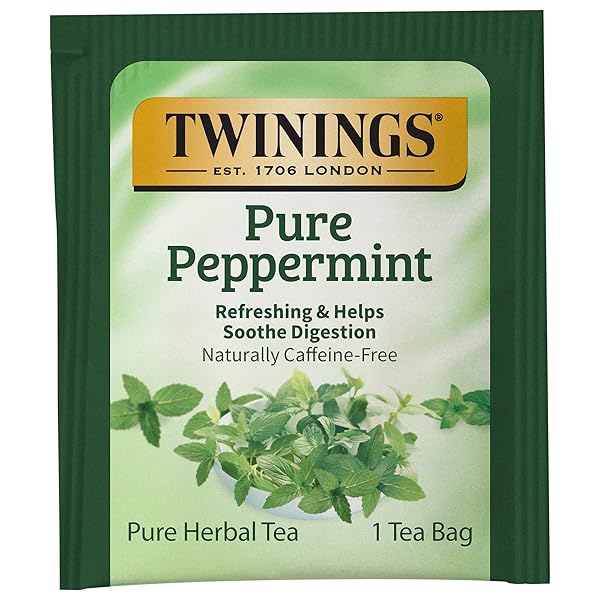 TWININGS PURE PEPPERMINT HERBAL TEA INDIVIDUALLY WRAPPED BAGS, 20 COUNT (PACK OF 1), FRESH MINTY FLAVOUR, NATURALLY CAFFEINE-FREE, ENJOY HOT OR ICED | PACKAGING MAY VARY