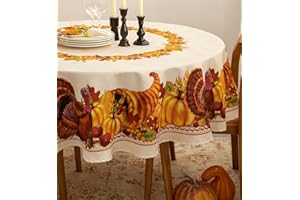 YiHomer Fall Thanksgiving Tabletop Collection for Kitchen Dining Decoration Parties Harvest, Harvest Party, Tablecloth, 70" Round