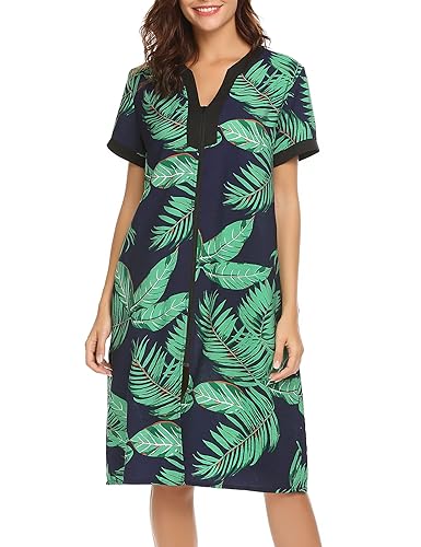 Ekouaer Housecoat Women Zipper Front Duster Robe Short Sleeve