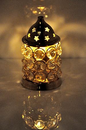 Hashcart Diwali Deepawali Akhand Diya Decorative Brass Crystal Oil Lamp Holder Lantern