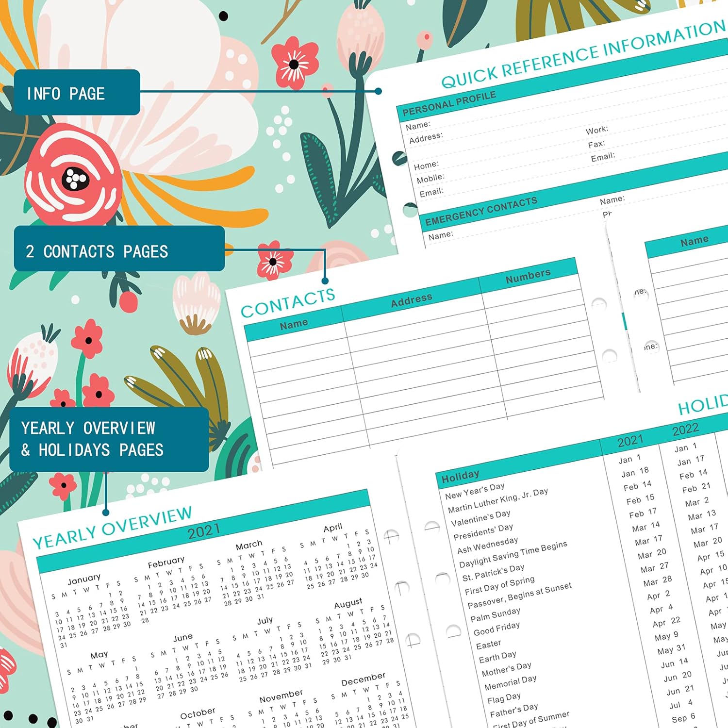 2021-2022 Planner Refill - 6-Hole Punched, 5.5" x 8.5" (including tabs), Planner refill/Inserts, July 2021-June 2022 : Office Products
