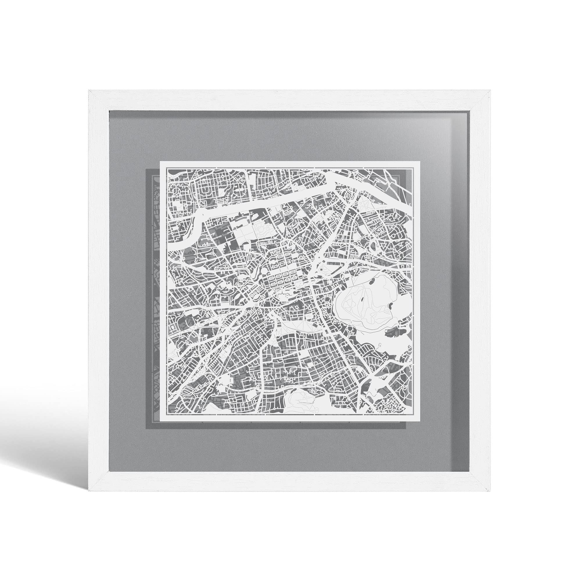 O3 DESIGN STUDIO Edinburgh Marco de Papel para mapas, White map, White frame, 9x9 inches, Gift Boxed, 4 background color, self-changing, Paper Art