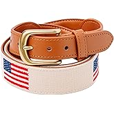 Palmetto Golf & Belts, Embroidered American Flag Golf Belt with Khaki Backdrop, with cowhide Leather Backing