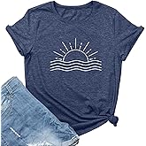 LOOKFACE Womens Cute Sun Graphic Tees Soft Tops
