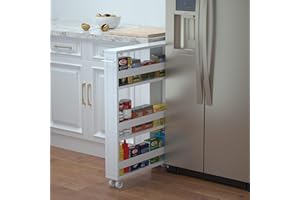 MUSEHOMEINC Compact Space Kitchen Pantry,4-Tier Kitchen Removable Storage Cart, Slim Slide Out Rolling Pantry Shelf for Narrow Spaces（White）